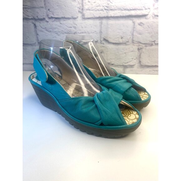 Fly London Yakin Wedge Leather Shoes Blue Turquoise Color Ladies Size 40 / 9.5 A - Picture 14 of 15
